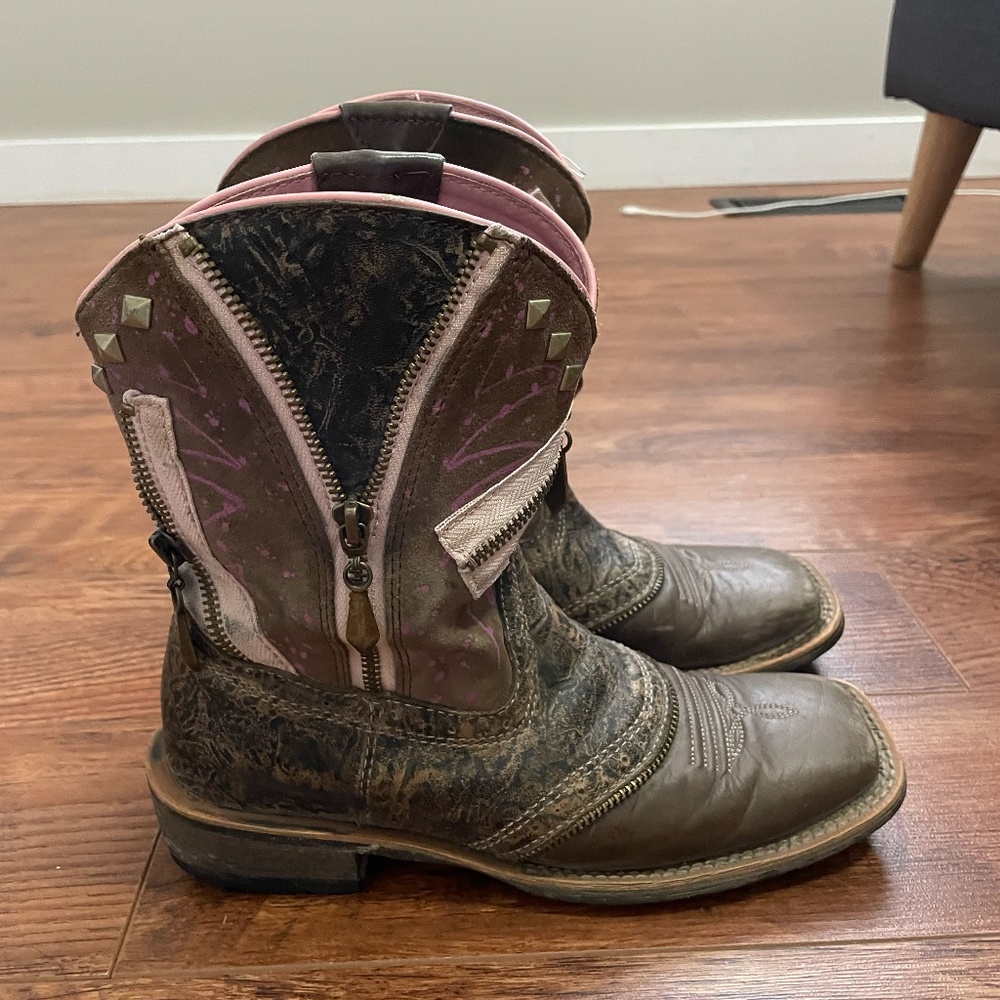 Ariat Brown and Pink Ankle Boots - Picture 2 of 4